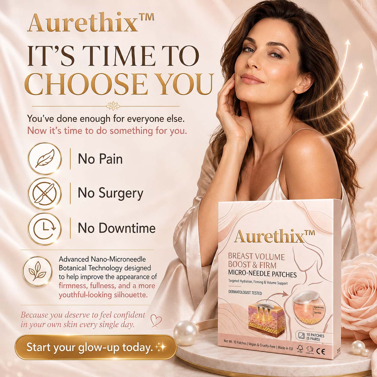 Aurethix™ Nano-Microneedle Bust Lift Patches ✨ — No Surgery Needed. For a firmer, fuller, more lifted-looking bust contour & renewed feminine confidence 💖