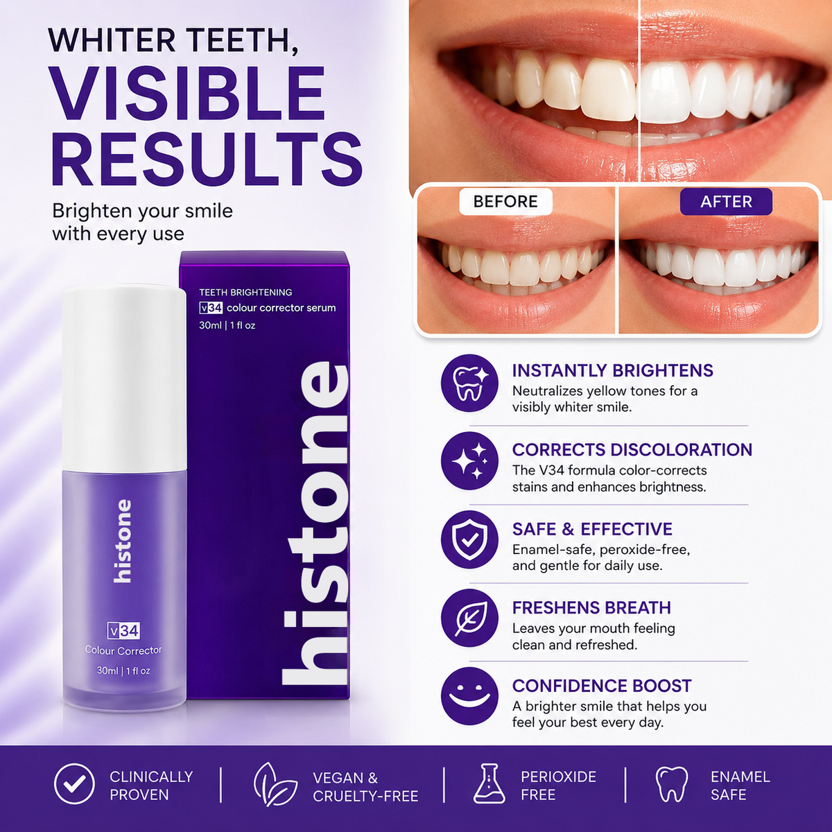 Histone® V34 Colour Corrector Serum – Instantly Brighter-Looking Smile